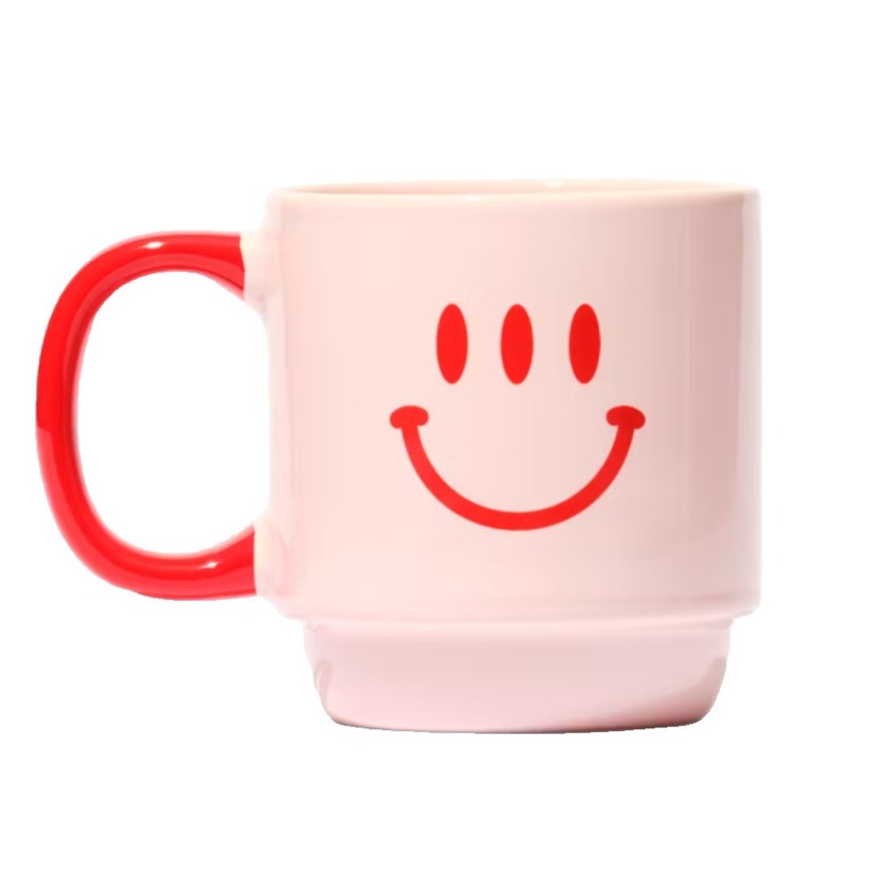 Glossier Three Eyed Smiley Ceramic Mug Pink Logo Coffee Tea Cup Limited Edition